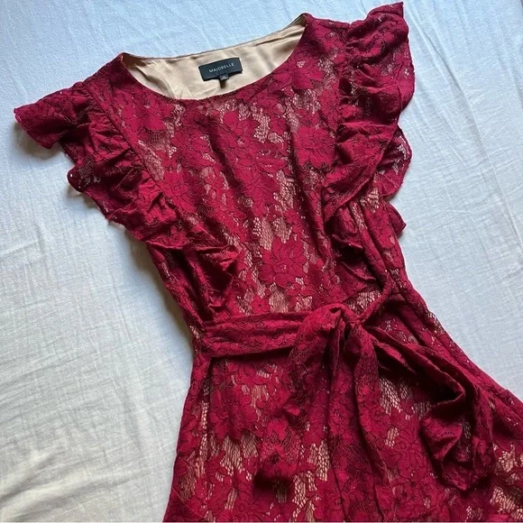 Majorelle magenta burgundy lace knit ruffle sleeveless mini dress - Picture 2 of 5